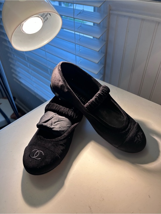 CHANEL Shoes - CHANEL Black Velvet Elastic Topline Ballet Flatsy WORN OUTSIDE ONCE CHANEL BAG